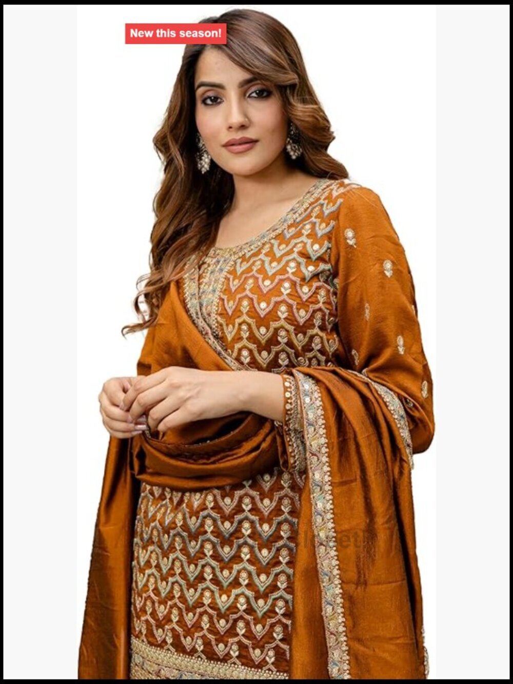 Art Silk Sequins Embroidery Salwar Suit Set Kurta Palazzo with Dupatta